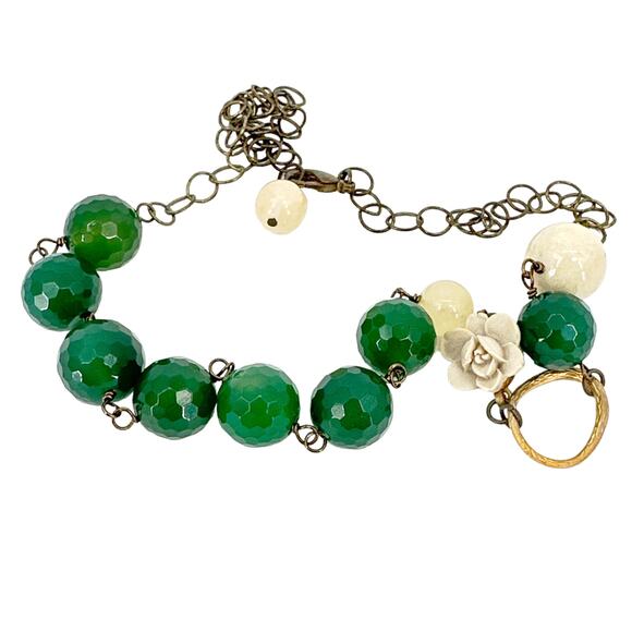 NECKLACE Hand Crafted in Antique Gold & Green - Picture 6 of 8